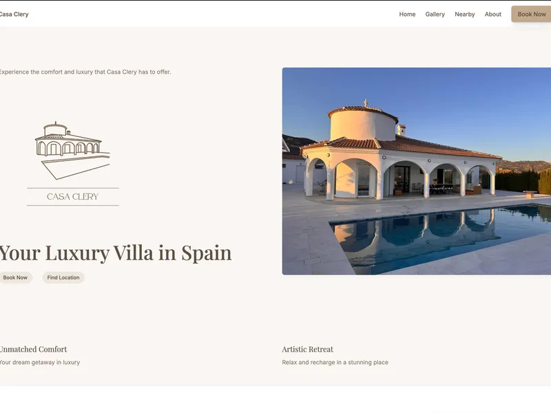 Homepage van Casa Clery met een luxevilla en zwembad in Spanje